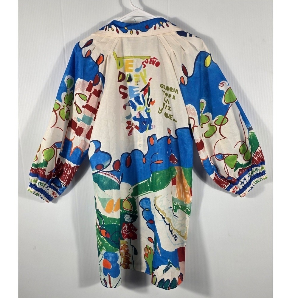 Artistic Graphic Print Mini ShirtDress 3/4 Sleeve Colorful Casual size L - Picture 2 of 9